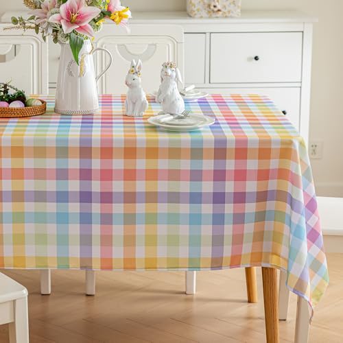Joyfol Day Karierte Tischdecke für Frühling, Ostern, wasserdicht, bunt, Büffelkariert, waschbar, rechteckig, Tischdecke für Küche, Party, Abendessen, Tischdekoration (137 x 198 cm) von Joyfol Day
