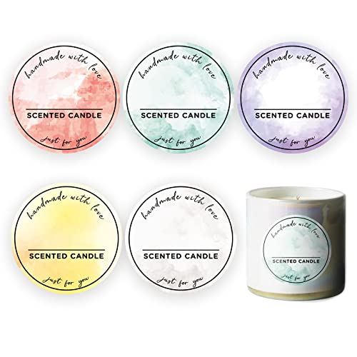 Joyfulmap 500pcs Wasserdichte Kerzenetiketten, Handgemacht mit Liebe, Aufkleber, Vinyl, fr Metall & Glas, Herz-Muster, Indoor, Weie, Gelbe, Grne, Rote, Lila, Kerzendosen/Boxen Verpackung (2 Zoll) von Joyfulmap