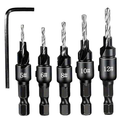 Countersink Drill Bit Set (5pcs) 5 Größe Countersink -Bohrer mit 1/4 Schaft- und Schraubenschlüsselersatz -Ersatztiolken für Holzverarbeitung für Holzbearbeitung von Joygoodta