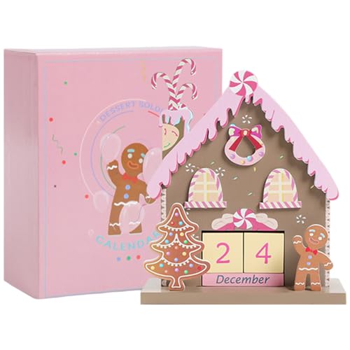 Holz Weihnachtskalender Lebkuchenhaus Weihnachtsfestkalender mit Holzblöcken für Home Office von Joygoodta