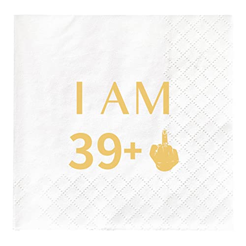 Joyiou Cocktail-Servietten, "I AM 39+2.5 cm, 50 Stück, "Happy 40th Birthday", Dekorationen für Männer und Frauen, 40 Jahre alt, Geburtstagsparty, Geschenk, Gastgeschenk (11,4 x 11,4 cm, 50 Stück) von Joyiou