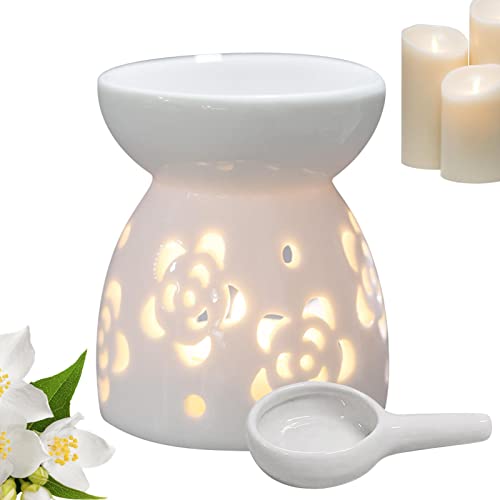 Keramik Ölbrenner Ausgehöhlt Aroma Diffuser Teelicht Duftlampe Aus Keramik Weiß Mit Candle Löffel | Schicker Teelichthalter Aromalampe Duftöl Kerzenhalter Aromabrenner Für Büro,Schlafzimmer,Wohnzimmer Keramik Ölbrenner Ausgehöhlt Aroma Diffuser Teelicht Duftlampe Aus Keramik Weiß Mit Candle Löffel | Schicker Teelichthalter Aromalampe Duftöl Kerzenhalter Aromabrenner Für Büro,Schlafzimmer,Wohnzimmer von Joyivike