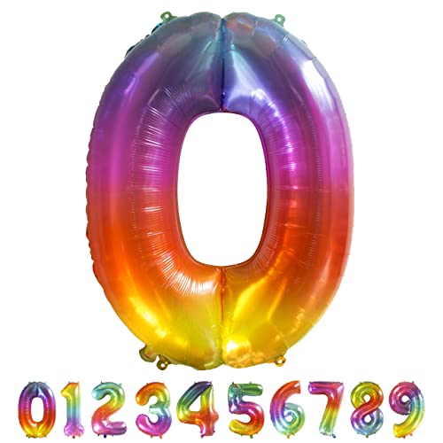 Luftballon Regenbogen Zahl 0 XXL I 101 CM GROSS I Ideal für Party- und Geburtstagsdekorationen I Mit Zubehör zum Aufblasen I Luft oder Helium von Joyloons
