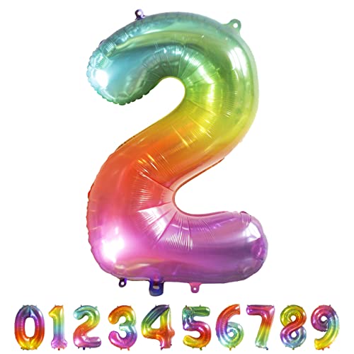 Luftballon Regenbogen Zahl 2 XXL I 101 CM GROSS I Ideal für Party- und Geburtstagsdekorationen I Mit Zubehör zum Aufblasen I Luft oder Helium von Joyloons