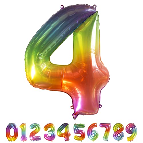 Luftballon Regenbogen Zahl 4 XXL I 101 CM GROSS I Ideal für Party- und Geburtstagsdekorationen I Mit Zubehör zum Aufblasen I Luft oder Helium von Joyloons