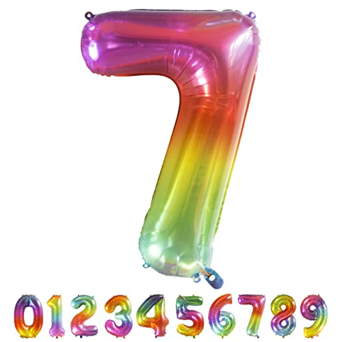 Luftballon Regenbogen Zahl 7 XXL I 101 CM GROSS I Ideal für Party- und Geburtstagsdekorationen I Mit Zubehör zum Aufblasen I Luft oder Helium von Joyloons