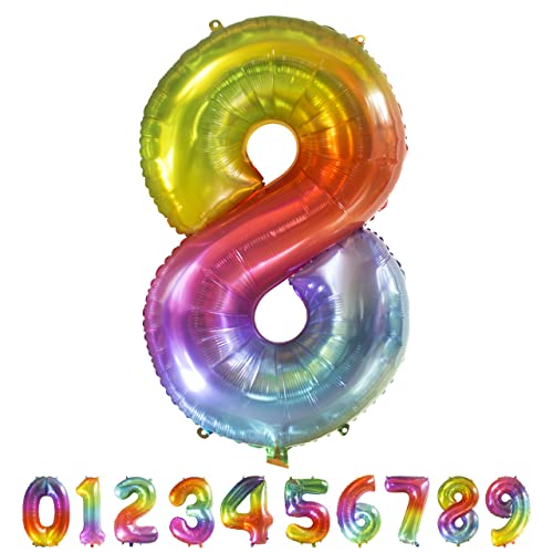 Luftballon Regenbogen Zahl 8 XXL I 101 CM GROSS I Ideal für Party- und Geburtstagsdekorationen I Mit Zubehör zum Aufblasen I Luft oder Helium von Joyloons