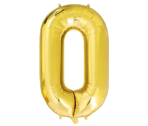 Luftballon Zahl 0 Gold XXL I 101 CM GROSS I Ideal für Party- und Geburtstagsdekorationen I Mit Zubehör zum Aufblasen I Luft oder Helium von Joyloons