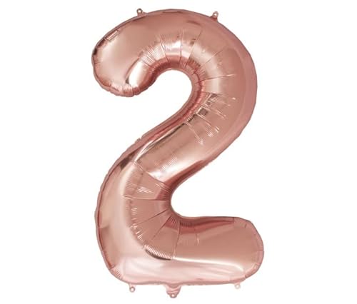 Luftballon Zahl 2 Rosegold XXL I 101 CM GROSS I Ideal für Party- und Geburtstagsdekorationen I Mit Zubehör zum Aufblasen I Luft oder Helium von Joyloons