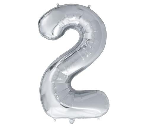 Luftballon Zahl 2 Silber XXL I 101 CM GROSS I Ideal für Party- und Geburtstagsdekorationen I Mit Zubehör zum Aufblasen I Luft oder Helium von Joyloons