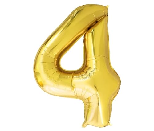 Luftballon Zahl 4 Gold XXL I 101 CM GROSS I Ideal für Party- und Geburtstagsdekorationen I Mit Zubehör zum Aufblasen I Luft oder Helium von Joyloons