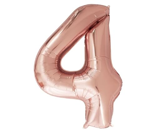 Luftballon Zahl 4 Rosegold XXL I 101 CM GROSS I Ideal für Party- und Geburtstagsdekorationen I Mit Zubehör zum Aufblasen I Luft oder Helium von Joyloons