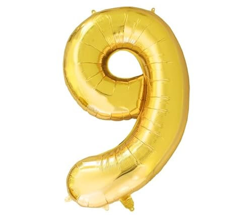 Luftballon Zahl 9 Gold XXL I 101 CM GROSS I Ideal für Party- und Geburtstagsdekorationen I Mit Zubehör zum Aufblasen I Luft oder Helium von Joyloons