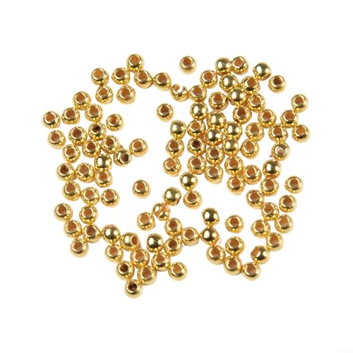 Perlen zum Basteln und Fliegenbinden, Gold/Silber, 345 mm Material mit Senklöchern für Haken, 100 Stück (3 mm Gold) von JoyousMall