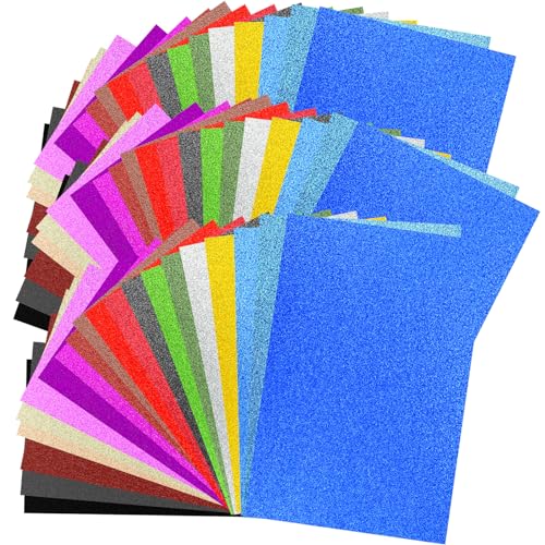 60 Stück Glitzerpapier zum Basteln, A4 Bunt Glitzer PapieBastelpapier Glitzer-Papier, Moosgummi Tonpapierblock Bastelpapier Bunt für DIY Basteln Dekorieren, Skizzieren, Grußkarten Scrapbooking von Joyseedi