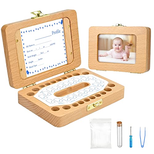 Joyseedi Zahndose Holz mit Fotorahme Funktion, Zahndose Milchzähne Personalisiert Milchzähnebox Geschenke Aufbewahrungsbox für Baby-Zähne, Zahndose Zahnbox für Milchzähne von Joyseedi