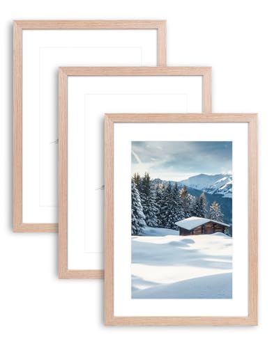 Joyshare 3er Set Bilderrahmen DIN A4 21x30 cm mit Passepartout,MDF Holz-Rahmen mit bruchsicherem Acrylglas,Rahmenbreite 2 cm,Vintage Retro Ideal für Collage Portraits & Urkunden von Joyshare