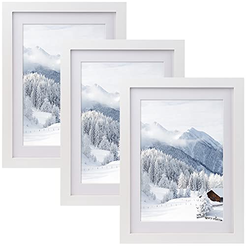 Joyshare 3er Set Bilderrahmen DIN A4 21x30 cm mit Passepartout,MDF Holz-Rahmen mit bruchsicherem Acrylglas,Rahmenbreite 2 cm,Vintage Retro Ideal für Collage Portraits & Urkunden von Joyshare