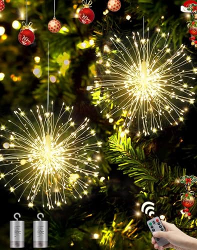 Joysing Feuerwerk Lichterkette 2 Stück 150 LED Weihnachtsbeleuchtung Batteriebetrieben mit Fernbedienung, 8 Modi Weihnachtslicht Wasserdicht Lichterkette Feuerwerk für Außen Innen Deko- Warmweiß von Joysing