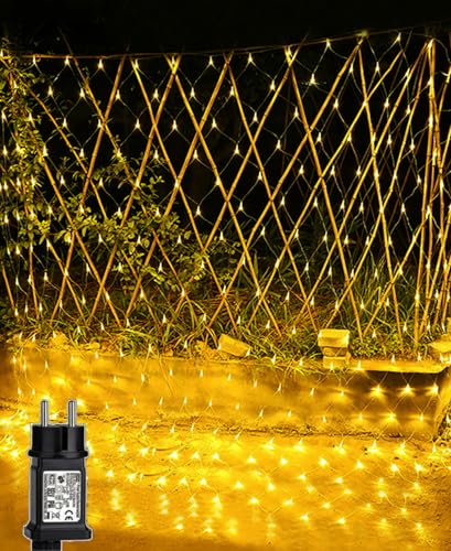 Joysing Lichternetz Außen 3x2m 204 LED Lichterkette Netz mit Stecker, 8 Modi Lichterkettennetz Wasserdicht Lichtervorhang für Zimmer Wand Hochzeit Zaunbüsche Garten Deko - Warmweiß … von Joysing