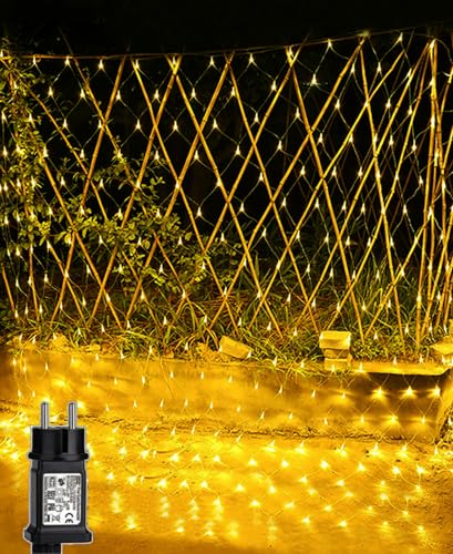 Joysing Lichternetz Außen 3x2m 204 LED Lichterkette Netz mit Stecker Timer, 8 Modi Lichterkettennetz Wasserdicht Lichternetz Innen LED Netz für Zimmer Hochzeit Büsche Party Garten Deko von Joysing