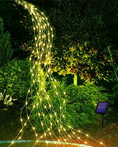 Joysing Solar Lichterkette Aussen 2M 200 LED Lichterschweif, 8 Modi Wasserfall Lichterbündel Wasserdichte Lichterstrang für Gießkanne Pflanzen Terrasse Balkon Garten Deko - Warmweiß von Joysing