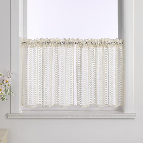 Joyswahl Kurzgardinen landhausstil Leinenvorhang Scheibengardinen weiß Bistrogardine mit Tunnelzug Küchengardinen Boho Vorhang Fenstergardinen Beige HxB 45x120cm 2 Stück von Joyswahl