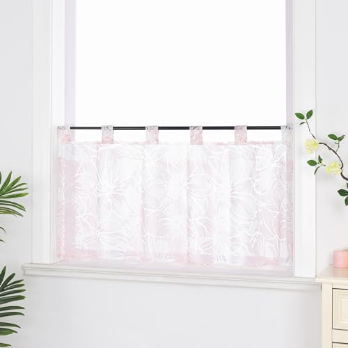 Joyswahl Scheibengardine Voile Ausbrenner Bistrogardinen mit Schlaufen »Alma« Kurzgardine HxB 60x120cm Pink Blumen 1er Pack von Joyswahl