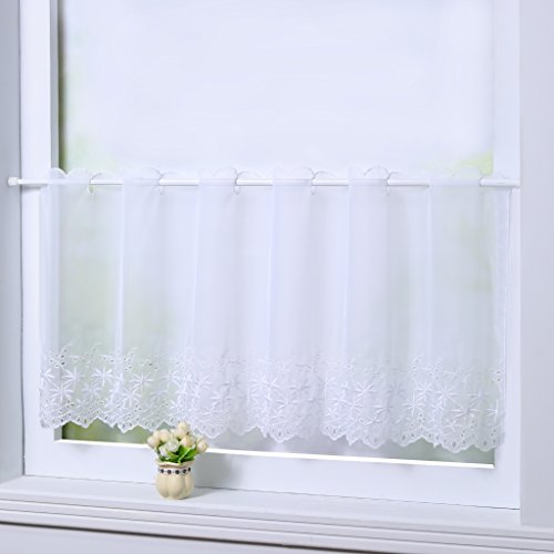 Joyswahl Scheibengardine Voile Bistrogardinen mit Lochleiste Jasmin Kurzgardine HxB 30x120cm Weiß 1er Pack von Joyswahl