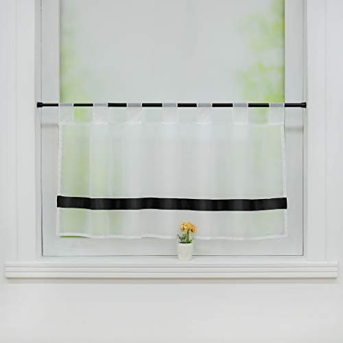 Joyswahl Scheibengardine Voile Bistrogardinen mit Satinband, Schlaufen »Julie« Küche Kurzgardine HxB 60x145cm Schwarz 1er Pack von Joyswahl