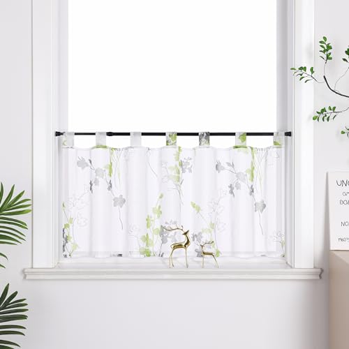 Joyswahl Transparente Bistrogardinen im Landhausstil Scheibengardinen & Kurzstores »Jan« Gardinen Küche Weiß Kurzgardine mit Schlaufen Grün HxB 60x140cm 1 Stück von Joyswahl
