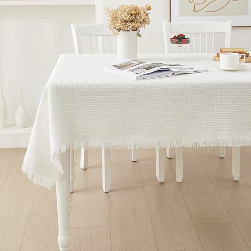 JoyyeSpace Tischdecke Abwaschbar Rechteckig 130x130cm Polyester Tischtuch Tafeldecke Jacquard Tischwäsche Ornamente Schmutzabweisend Pflegeleicht, Weiß JoyyeSpace Tischdecke Abwaschbar Rechteckig 130x130cm Polyester Tischtuch Tafeldecke Jacquard Tischwäsche Ornamente Schmutzabweisend Pflegeleicht, Weiß von JoyyeSpace