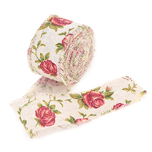 Blumenband, Bedrucktes Sackleinenband Rose Flower Juteband Blume Hessisches Band Robuster JutegüRtelriemen für Diy Hochzeit Geschenkverpackung Bogenherstellung Und Andere Projekte Dekoration, 10m von Joyzan