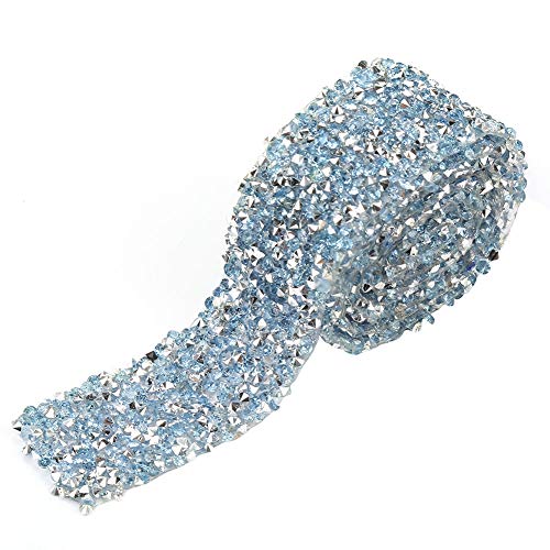 Kristall Strassband, Funkelnde Strass Mesh Band Kristallband Glitzerband Rolle Diamond Ribbon Rhinestone Dekoband Streifen Bling DIY zum Basteln Auto Dekoration Geburtstage Hochzeitstorte(Helblau) von Joyzan