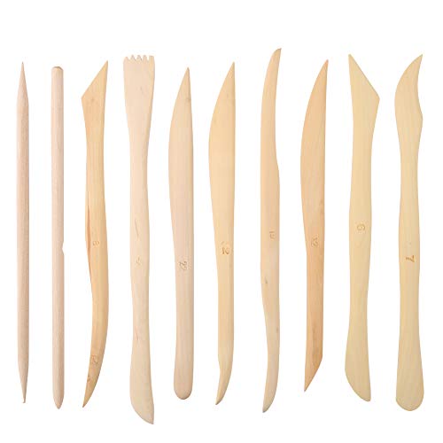 Joyzan Holz-Ton-Werkzeug, DIY-Modellierwerkzeug-Set, Töpferei, Spielteig-Modellierwerkzeuge für Anfänger, Profis, Kinder, Töpferei, Skulptur, 10 Stück von Joyzan