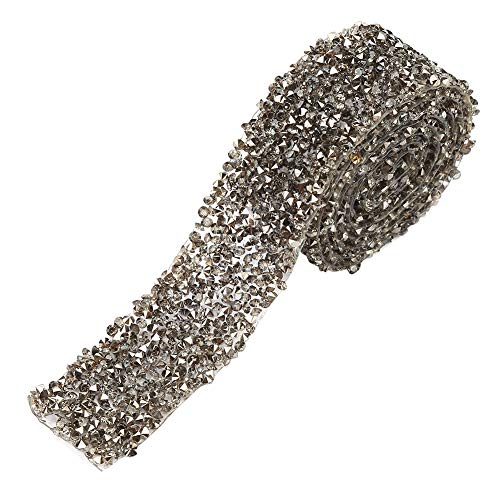 Kristall Strassband, Funkelnde Strass Mesh Band Kristallband Glitzerband Rolle Diamond Ribbon Rhinestone Dekoband Streifen Bling DIY zum Basteln Auto Dekoration Geburtstage Hochzeitstorte(Grau) von Joyzan