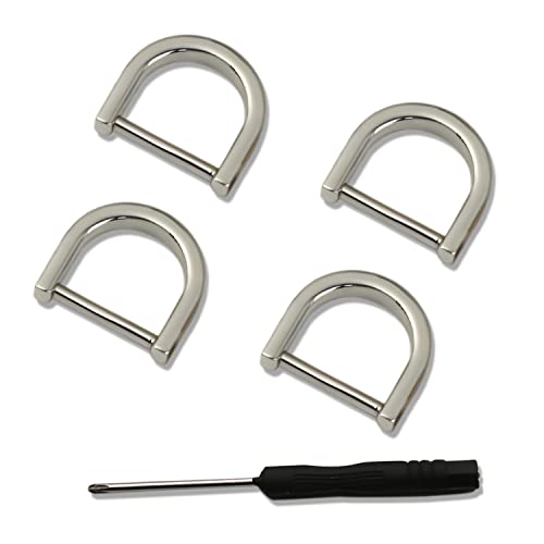 Joyzol Hufeisen-D-Ring, 20 mm, 4 abnehmbare D-Ringe, Schraubbügel mit 1 Schraubendreher für Heimwerker, Handwerk, Lederband, Geldbörse, Ersatz-Schlüsselanhänger (Nickel) von Joyzol