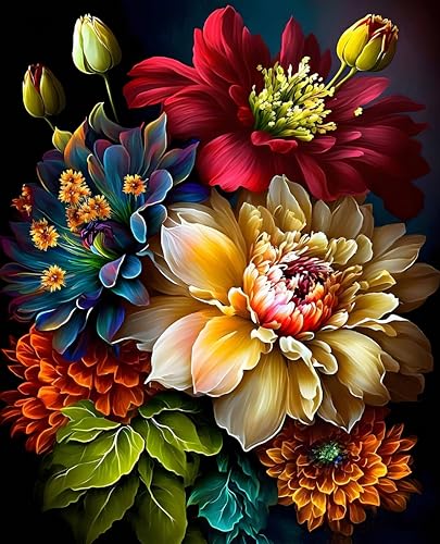 Jozutoyz Malen Nach Zahlen Erwachsene Blumen, Paint by Numbers Adult mit 3-Pinseln Acrylfarbe Leinwand Als Geschenk und Wanddekoration, 40 X 50cm(Ohne Rahmen) von Jozutoyz