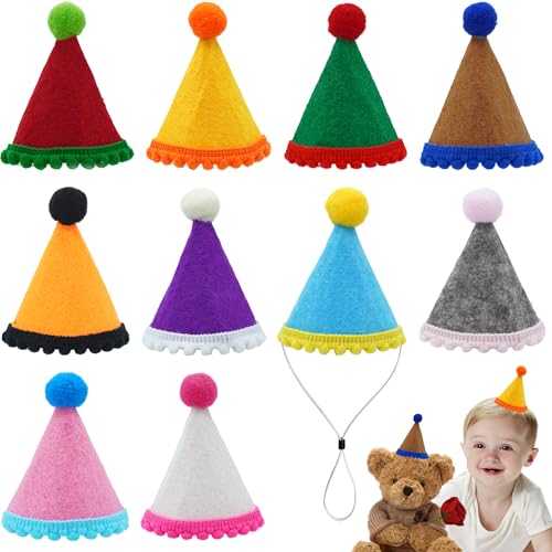 JpGdn Mini-Filz-Partyhüte für Kinder, Puppen und Haustiere, mit verstellbarem Kopfband, wiederverwendbar, Geburtstagshüte, Kindergeburtstagsparty-Zubehör, 10 Stück JpGdn Mini-Filz-Partyhüte für Kinder, Puppen und Haustiere, mit verstellbarem Kopfband, wiederverwendbar, Geburtstagshüte, Kindergeburtstagsparty-Zubehör, 10 Stück von JpGdn