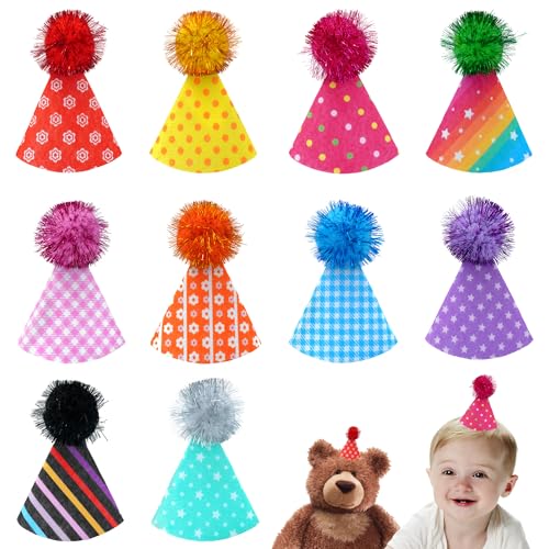 JpGdn Mini-Filz-Partyhüte für Kinder, Puppen und Haustiere, mit verstellbarem Kopfband, wiederverwendbare Geburtstagshüte, Kindergeburtstagszubehör, Dekorationen, 10 Stück JpGdn Mini-Filz-Partyhüte für Kinder, Puppen und Haustiere, mit verstellbarem Kopfband, wiederverwendbare Geburtstagshüte, Kindergeburtstagszubehör, Dekorationen, 10 Stück von JpGdn