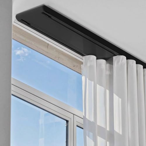 Vorhangschiene 2 Läufig Gardinenschienen Deckenmontage mit Leisen Rollen vorhangschienen Aus Aluminiumlegierung für Wohnzimmer/Schlafzimmer/Krankenhaus Einfache Montage Individuelle Größe(Black,4.1m) von Jpquantrics