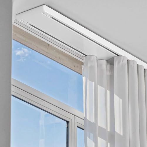 Vorhangschiene 2 Läufig Gardinenschienen Deckenmontage mit Leisen Rollen vorhangschienen Aus Aluminiumlegierung für Wohnzimmer/Schlafzimmer/Krankenhaus Einfache Montage Individuelle Größe(White,5.9m) von Jpquantrics