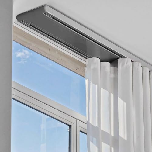 Vorhangschiene 2 Läufig Gardinenschienen Deckenmontage mit Leisen Rollen vorhangschienen Aus Aluminiumlegierung für Wohnzimmer/Schlafzimmer/Krankenhaus Einfache Montage Individuelle Größe(Grey,3.8m) von Jpquantrics