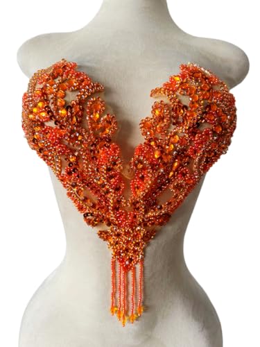 Reine handgefertigte Strass-Fransen-Patch, Kristall-Perlenapplikation zum Nähen, Basteln, Hochzeit, Party, Dekoration, Brautkleid, Zubehör, 37,8 x 35,6 cm, Orange Reine handgefertigte Strass-Fransen-Patch, Kristall-Perlenapplikation zum Nähen, Basteln, Hochzeit, Party, Dekoration, Brautkleid, Zubehör, 37,8 x 35,6 cm, Orange von Jpumley.pksn
