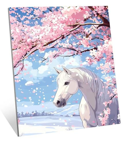 Diamond Painting Kirschblüten Diamant Painting Bilder Pferd Diamant Kunst Malerei Stickerei Set, DIY Vollbohrer Bastelset Erwachsene Diamanten, Geeignet Als Geschenk, und Als Wanddeko 120x80 cm H-449 von Jqqhhoyy