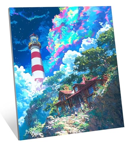 Diamond Painting Landschaft Diamant Painting Bilder Leuchtturm Diamant Kunst Malerei Stickerei Set, DIY Vollbohrer Bastelset Erwachsene Diamanten, Zur Entspannung und Als Wanddeko 120x80 cm H-739 von Jqqhhoyy