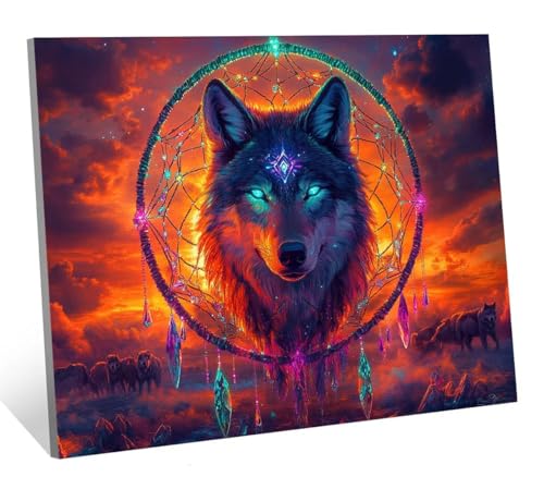 Wolf Diamond Painting Traumfänger Diamond Painting Erwachsene, DIY Mosaikherstellung Diamant Malerei Bilder Set, 5D Diamant Kunst Kinder Basteln, Wohnzimmer Zimmer Zubehör Geschenke 100x150 cm H-430 von Jqqhhoyy