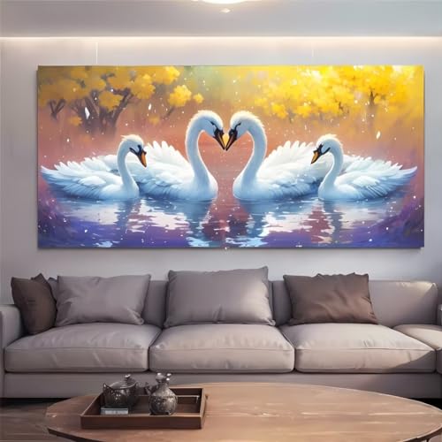 Jqynn 100x200cm Große 5D Diamond Painting weißer Schwan Diamant Painting Bilder Basteln Erwachsene Diamond Art Kinder Full DIY Diamant Kunst Malerei Stickerei Set Kreuzstich Bilder Home Wand Dekor von Jqynn