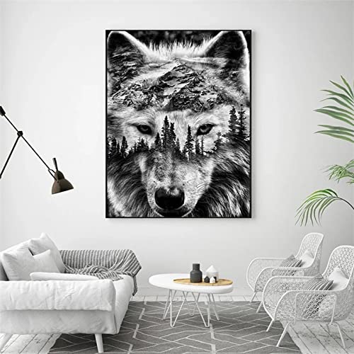 5D Diamond Painting Wolf Schwarz, 50x70cm Diamant Painting Bilder Groß, Malen Nach Zahlen Erwachsene, DIY Daiments Painting Anfänger Kinder Geschenk, Stickerei Canvas Art Crafts für Home Wall Décor von Jqynn