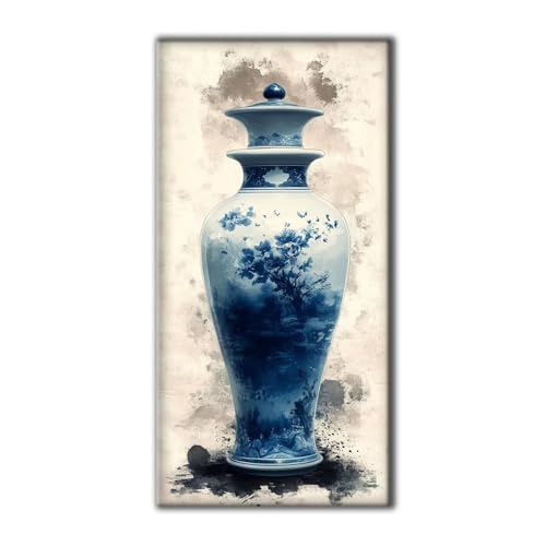 Diamond Painting Erwachsene Groß Set 5D Diamond Painting Blau Vase 70 x 140 DIY Crystal Art Neuheiten Basteln Erwachsene Herbst Dekoration Kreativ Set für Home Wand Dekor, Geschenke für Frauen Z-753 von Jqynn